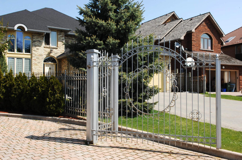 big house with customized gate